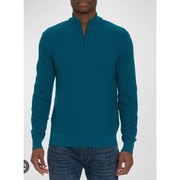 Robert Graham Reisman Quarter Zip Sweater Mens XXL Teal Cotton Wool NWT $198